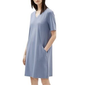 Eileen Fisher Dusty Blue V-Neck Short Sleeve Shift Dress